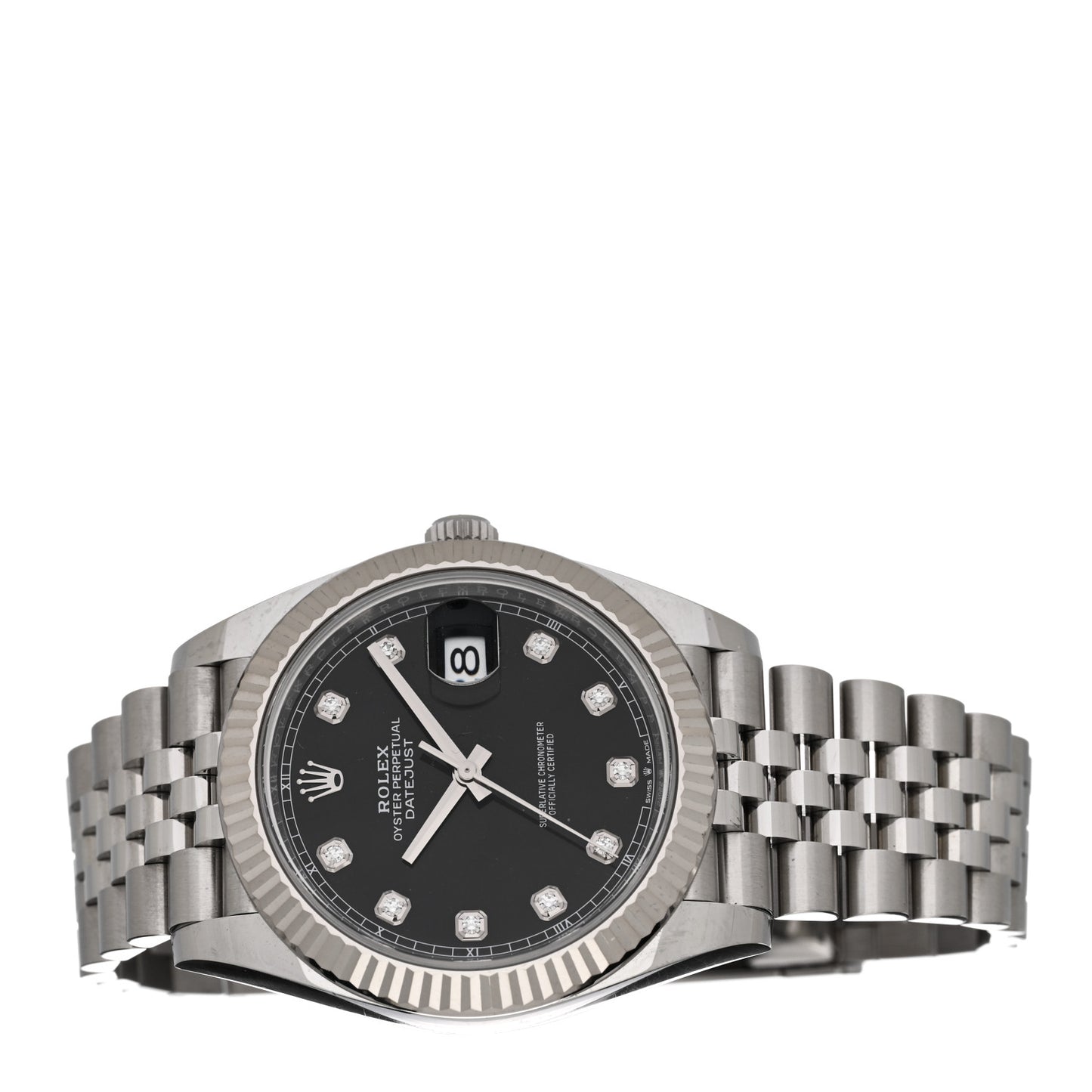 Stainless Steel 18K White Gold Diamond 41mm Oyster Perpetual Datejust Watch Black 126334