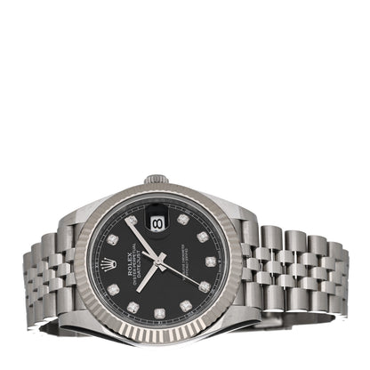 Rolex Stainless Steel 18K White Gold Diamond 41mm Oyster Perpetual Datejust Watch Black 126334 2 of 5