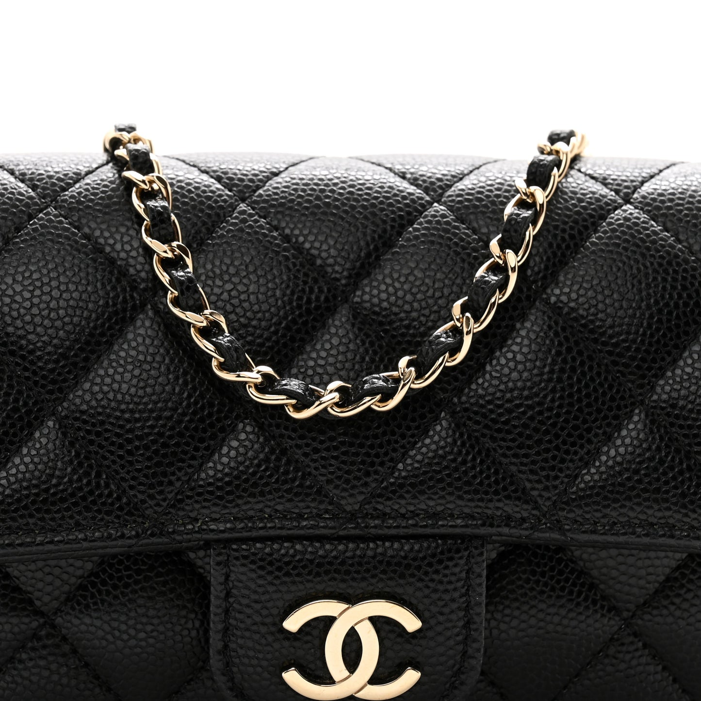 Caviar Quilted Glasses Case With Chain Black