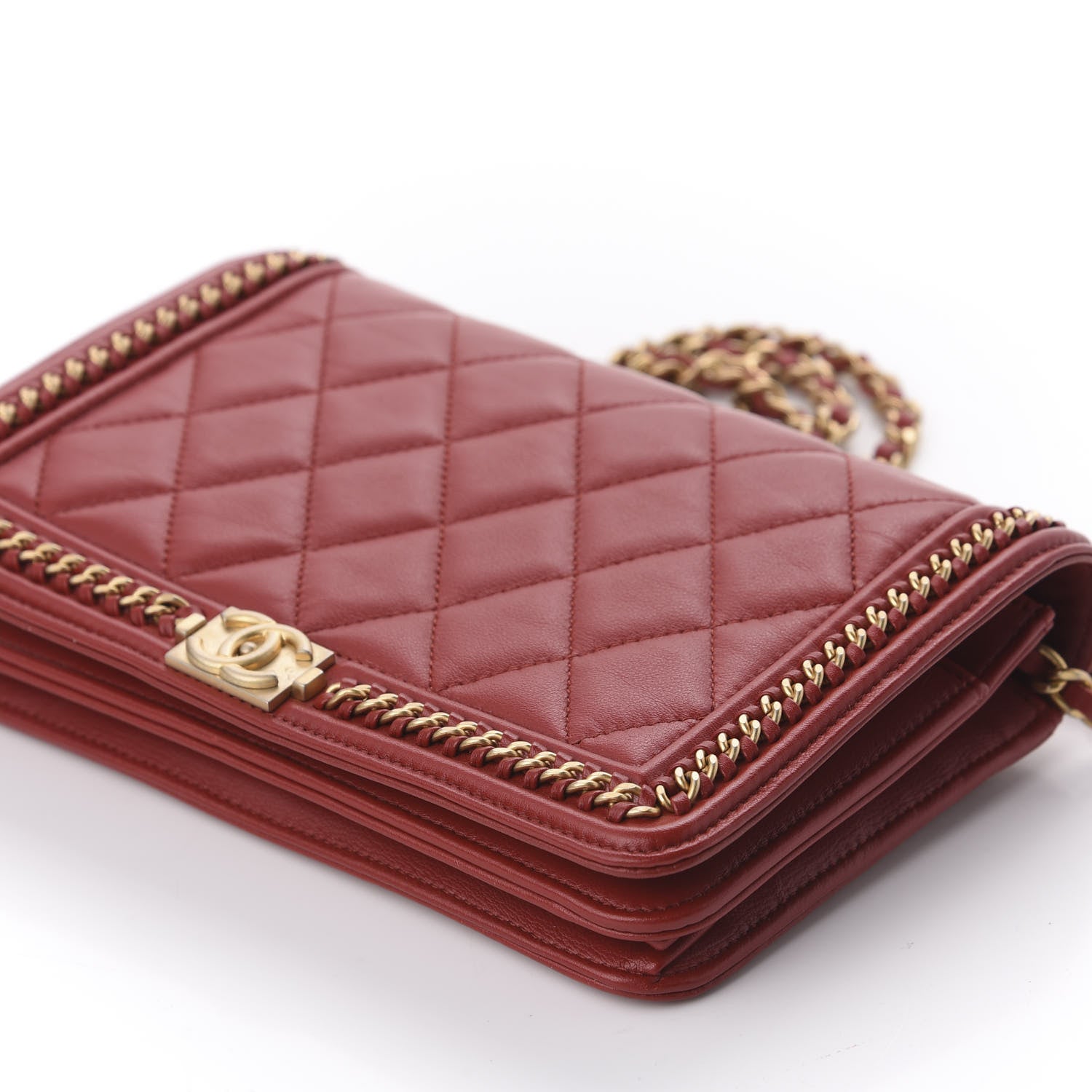 Chanel Calfskin Quilted Chain Around Boy Wallet On Chain WOC Red 6 of 10
