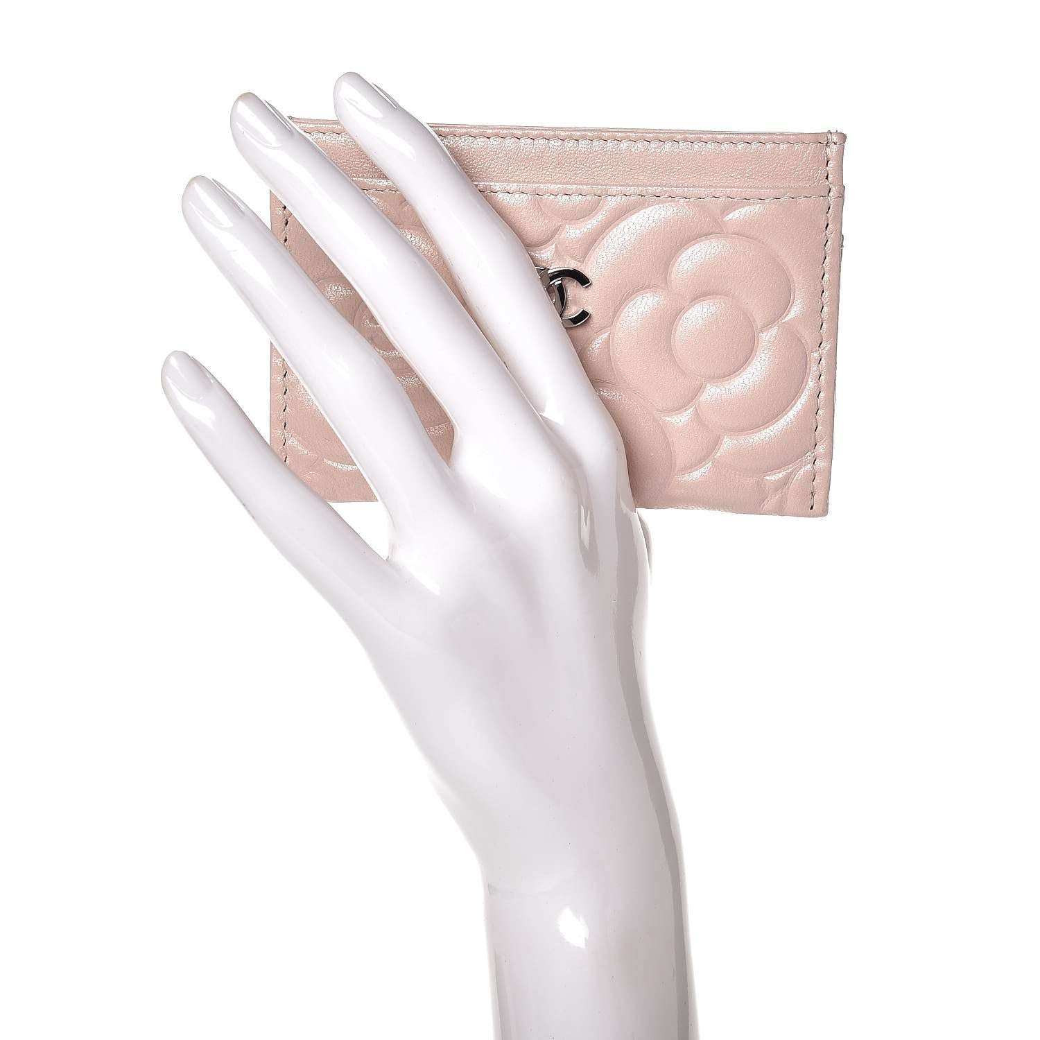 Chanel Lambskin Camellia Embossed Card Holder Nude 2 of 9