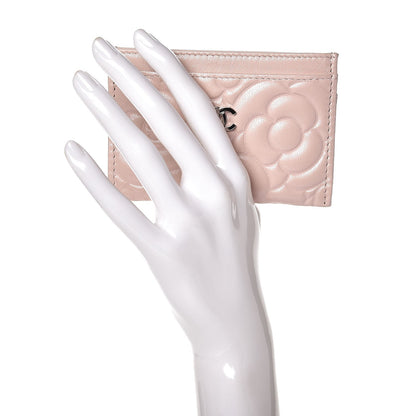 Chanel Lambskin Camellia Embossed Card Holder Nude 2 of 9