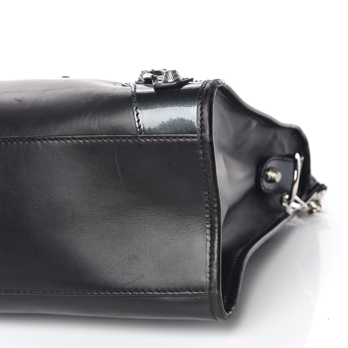Smooth Calfskin Metallic Patent Giant 12 Silver Hardware City Black Gris