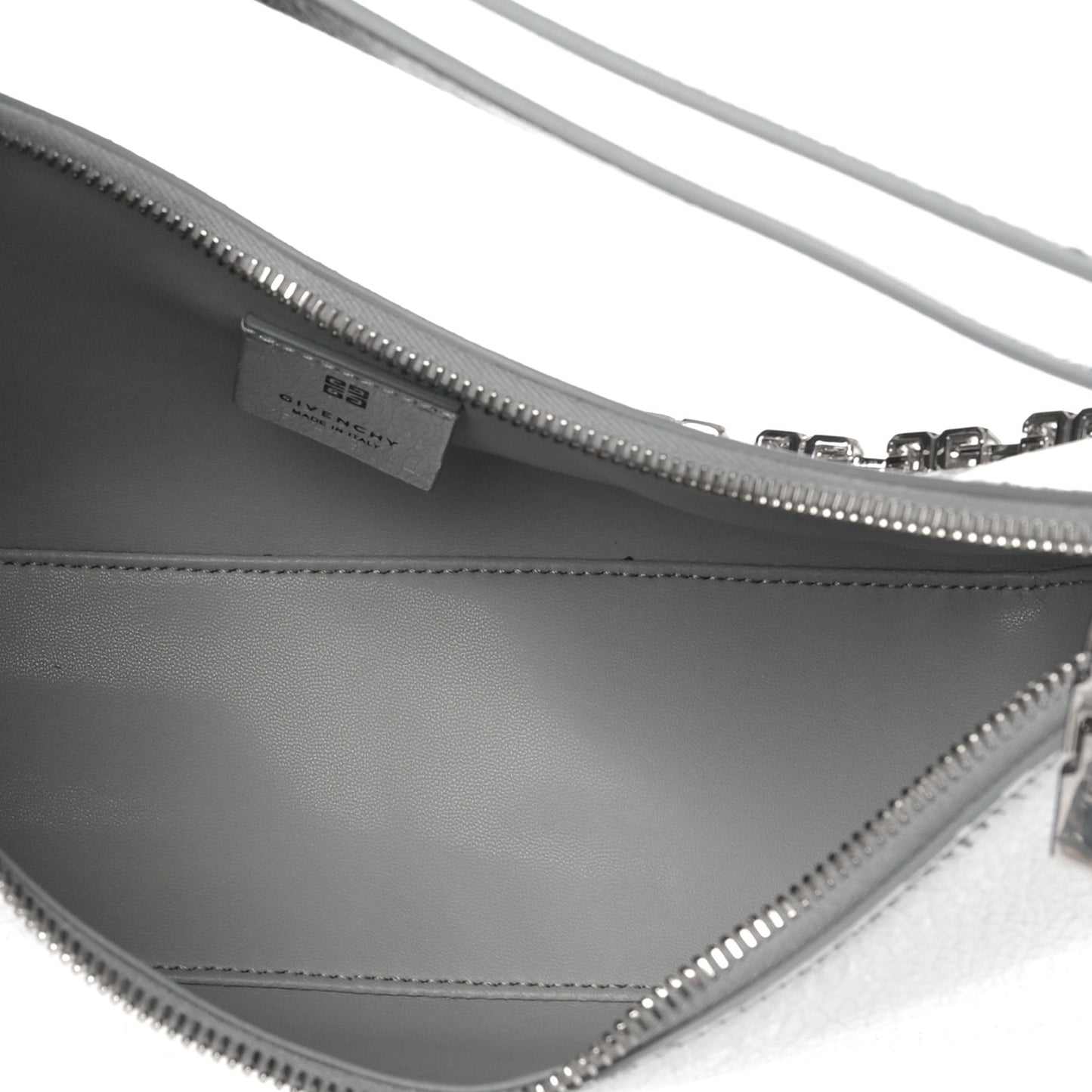 Metallic Lambskin Small Moon Cut Out Shoulder Bag Silvery