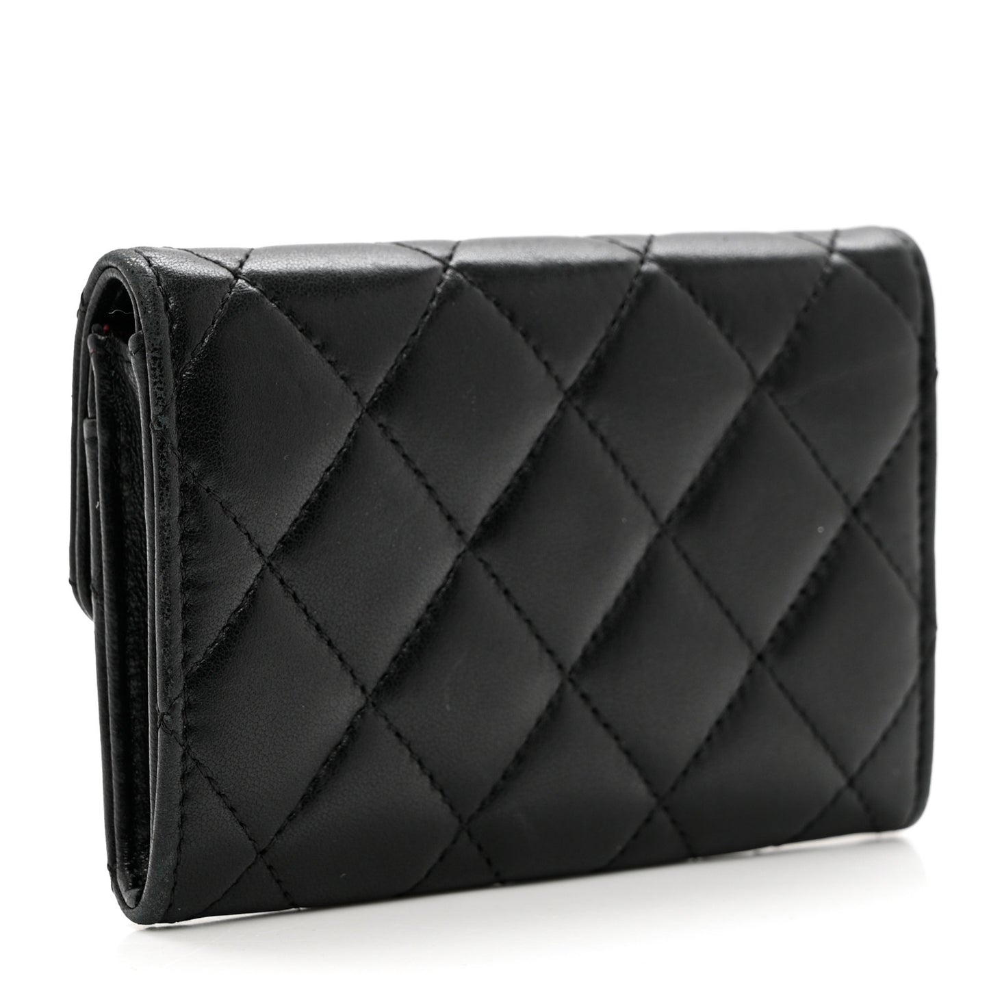 Lambskin Quilted Flap Card Holder Wallet Black