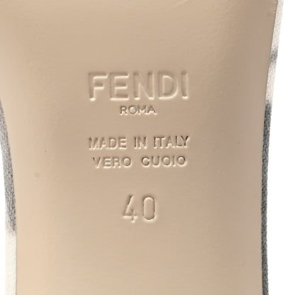 Fendi Canvas Floral Print Logo Mid-Heel Slide Sandals 40 Black White 6 of 7