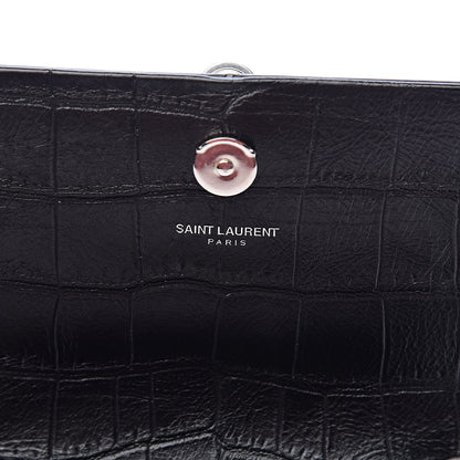 Saint Laurent Calfskin Crocodile Embossed Monogram Small Kate Tassel Satchel Black 6 of 10