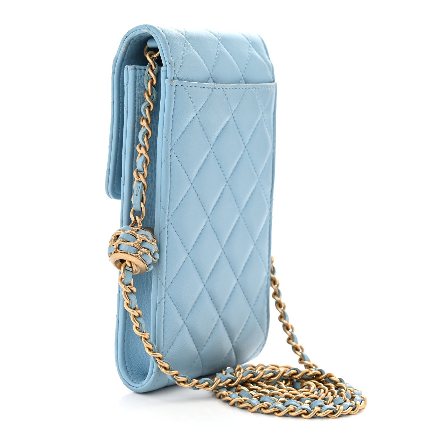 Chanel Lambskin Quilted Pearl Crush Phone Holder With Chain Light Blue 3 of 14