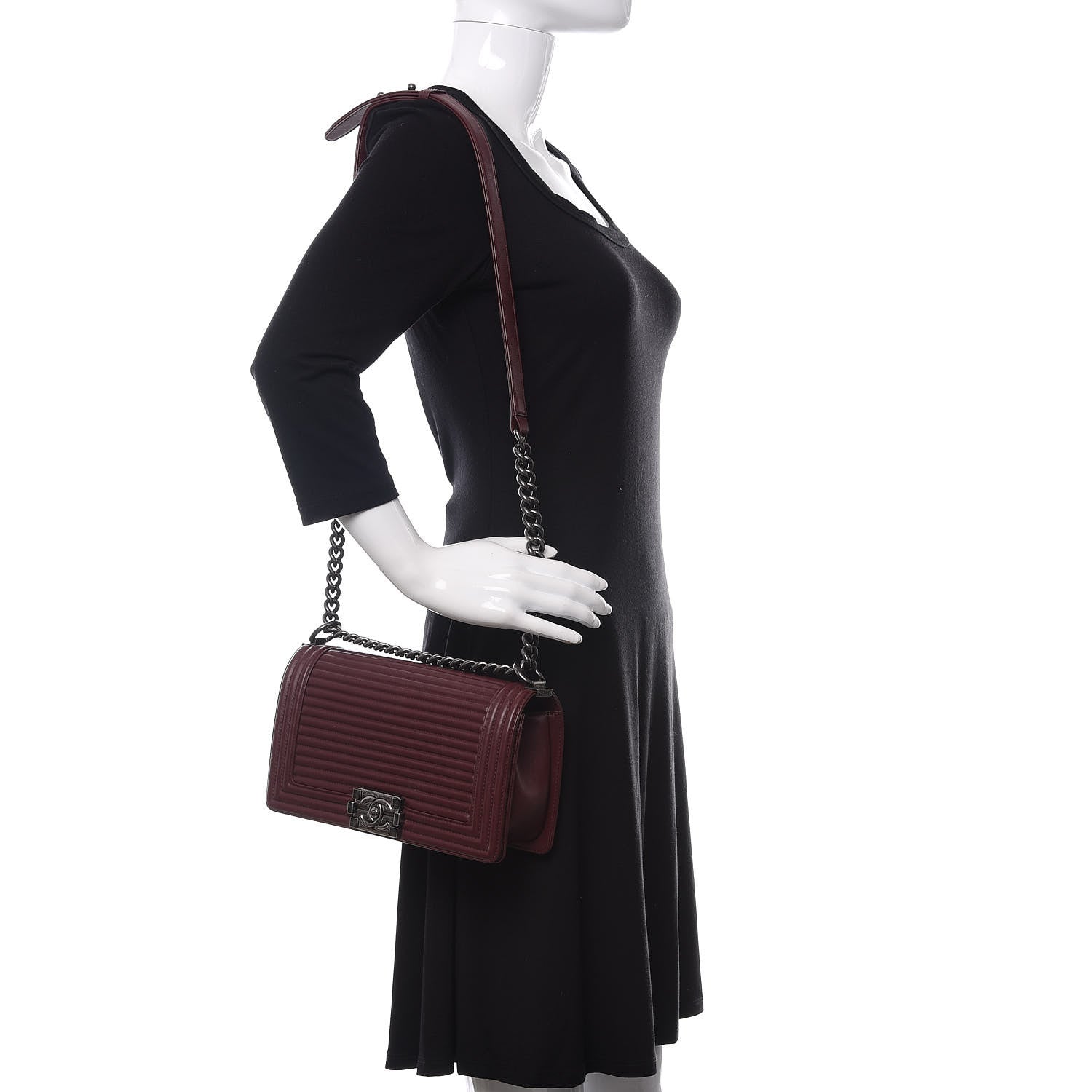 Chanel Calfskin Horizontal Quilted Medium Boy Flap Burgundy 2 of 13