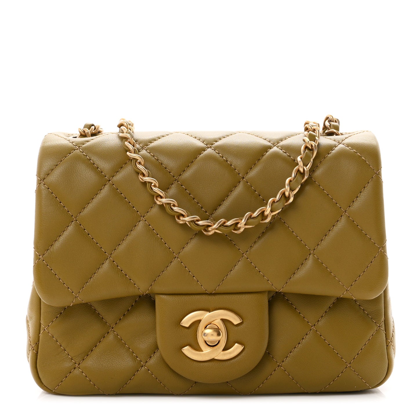 Lambskin Quilted Mini Pearl Crush Flap Green
