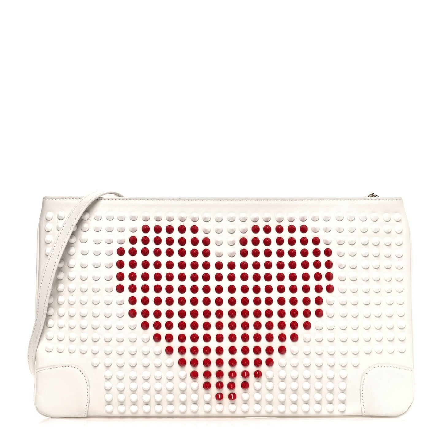 Calfskin Panettone Spiked Valentines Clutch Bag White Red