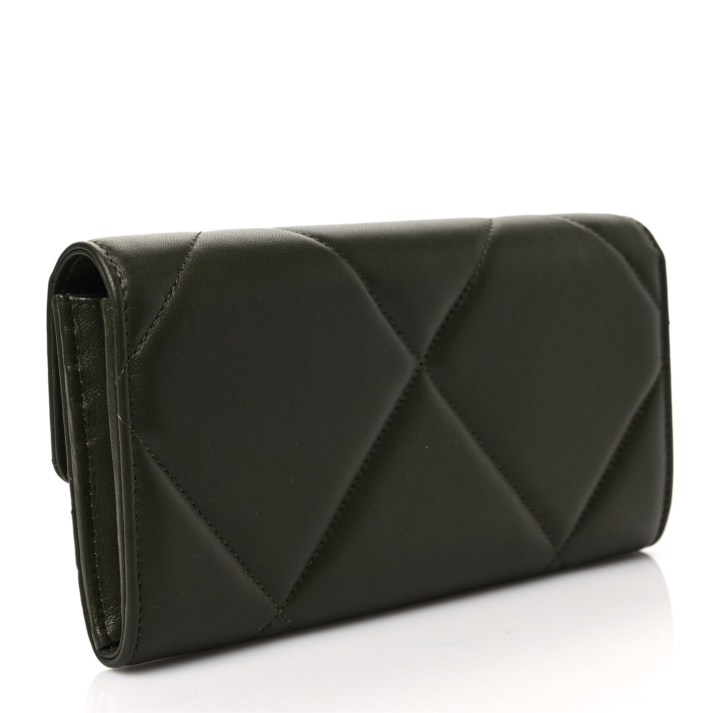 Lambskin Quilted Chanel 19 Flap Wallet Khaki