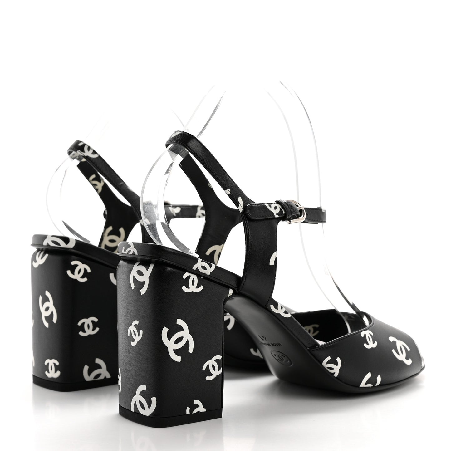 Printed Lambskin CC Sandals 41 Black White