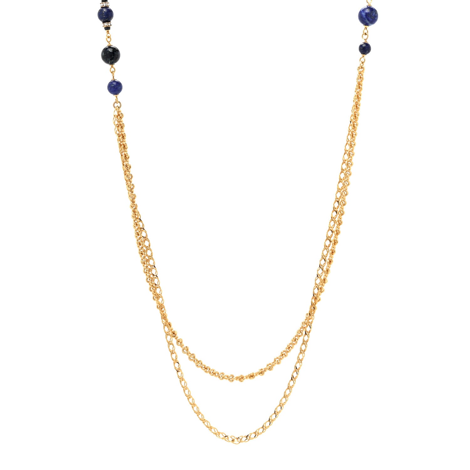 Chanel Beaded Enamel CC Long Necklace Blue Gold 1 of 7