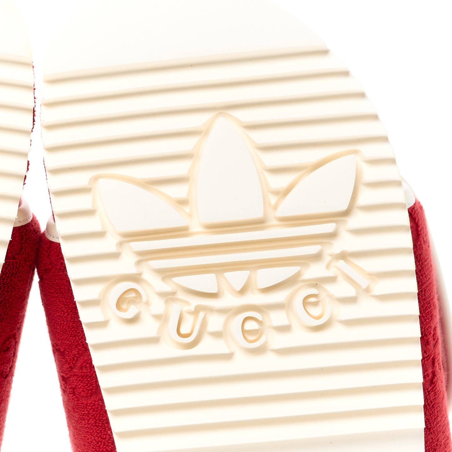 X ADIDAS Terry Cloth Trefoil GG Monogram Mens Platform Sandals 9 Maple Red Off White