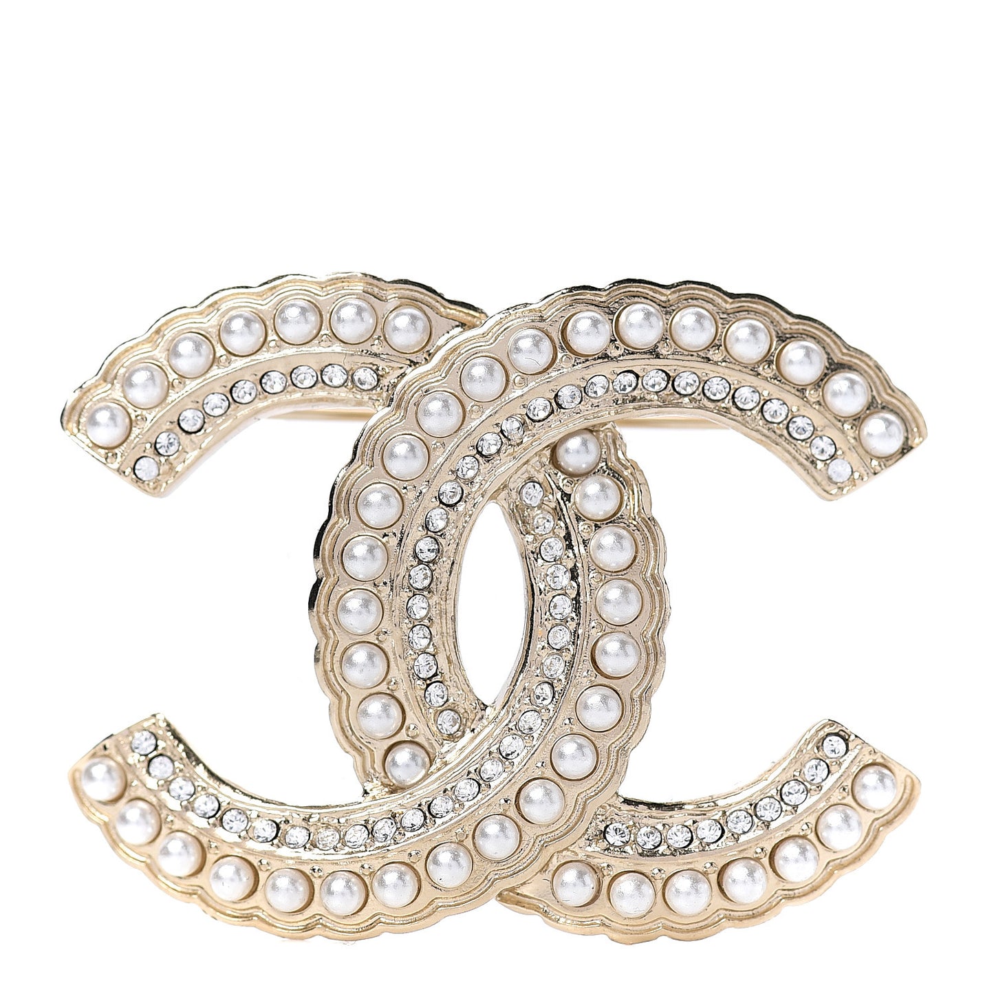 Pearl Crystal Queen of France CC Brooch Gold