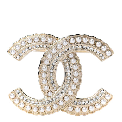 Chanel Pearl Crystal Queen of France CC Brooch Gold 1 of 3