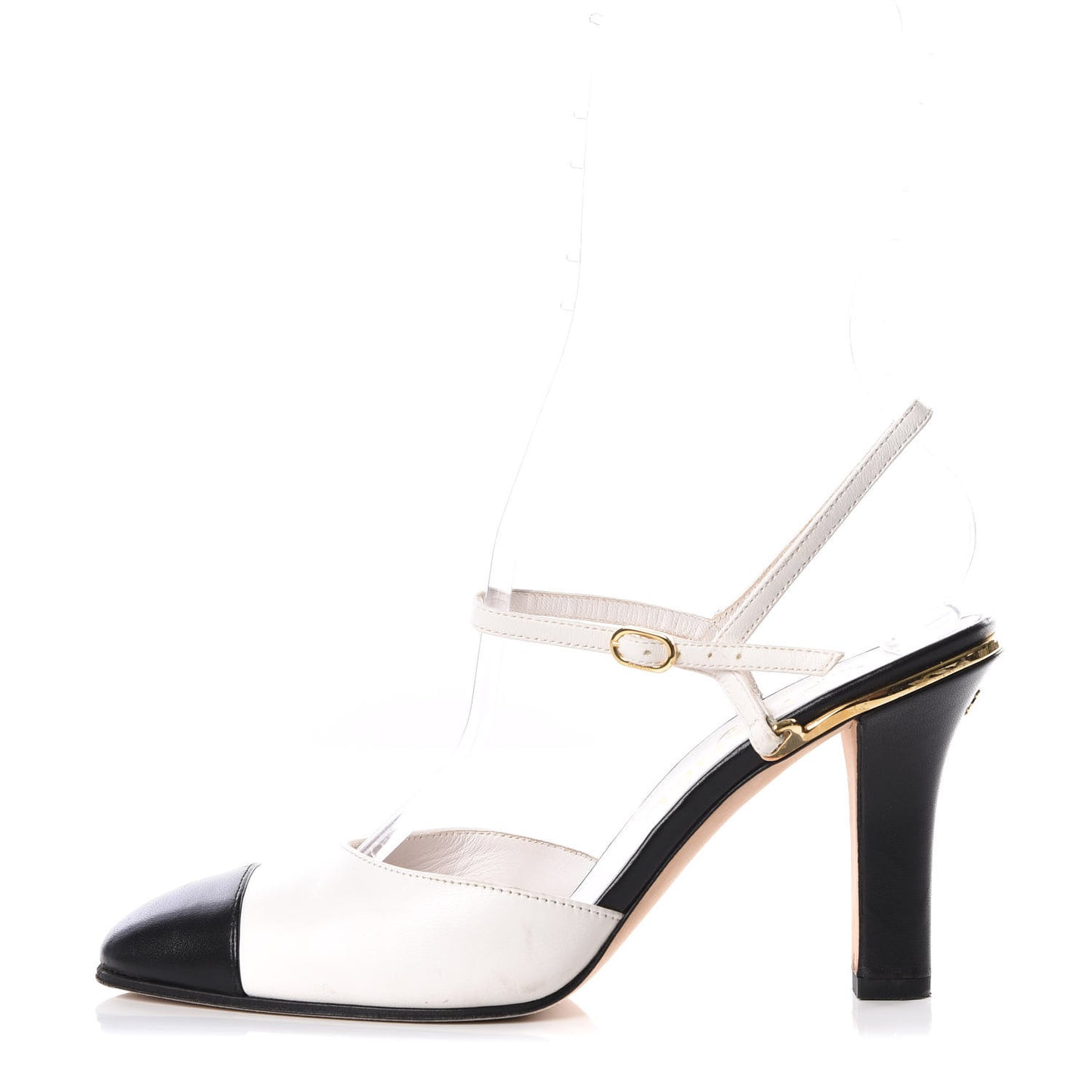 Lambskin Cap Toe CC Ankle Strap Pumps 36.5 White