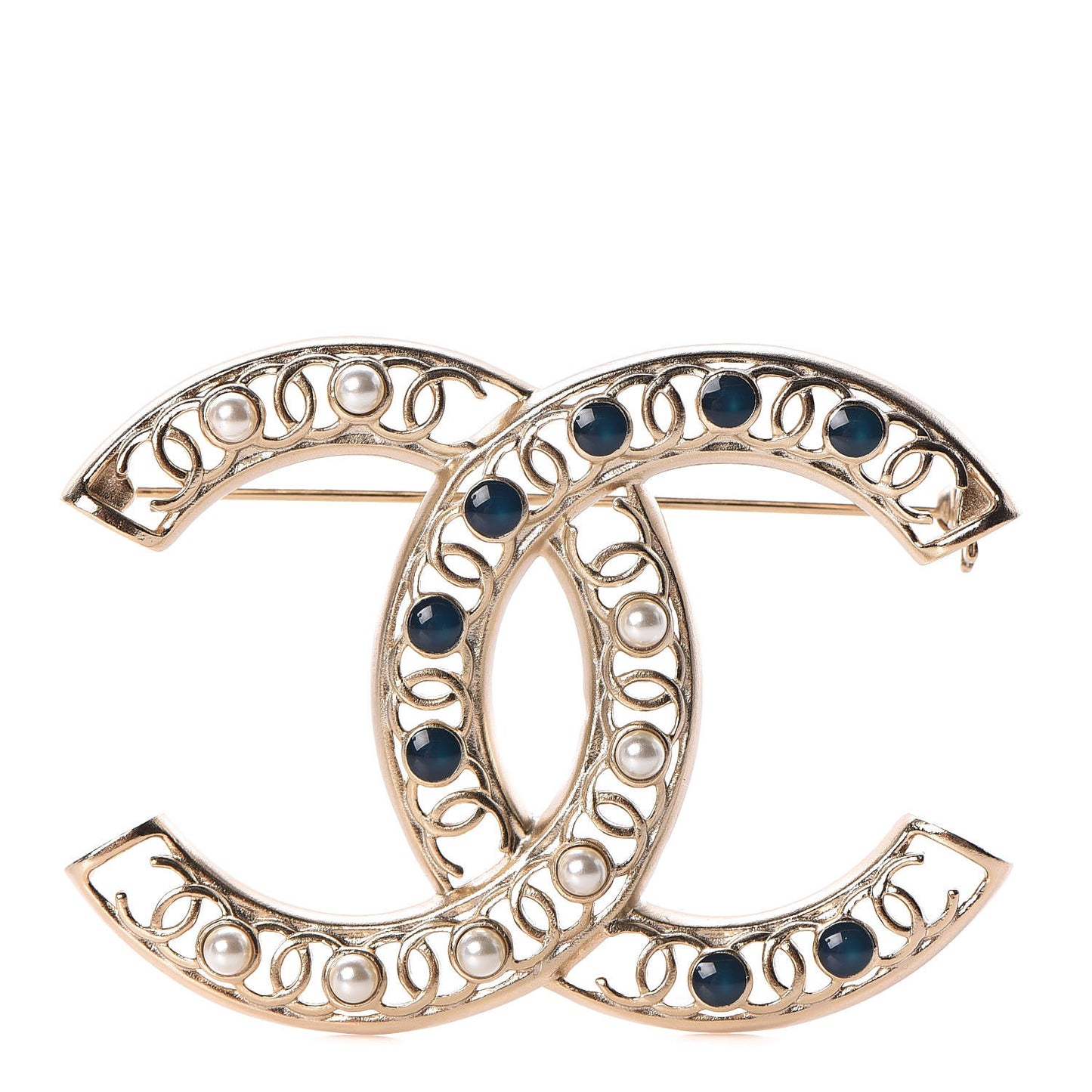 Pearl Enamel CC Brooch Blue Gold