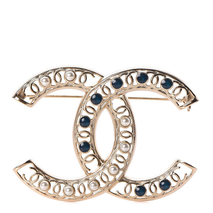 Chanel Pearl Enamel CC Brooch Blue Gold 1 of 4
