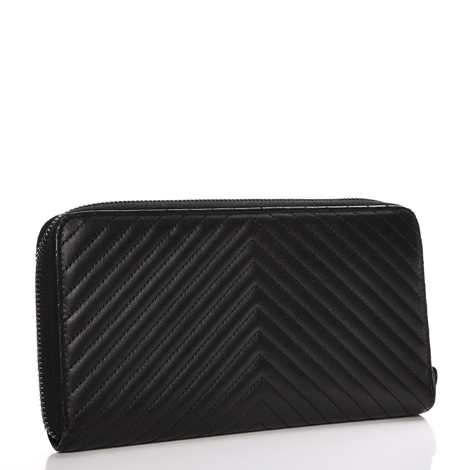 Chanel Lambskin Chevron Quilted Zip Around Wallet So Black 3 of 9