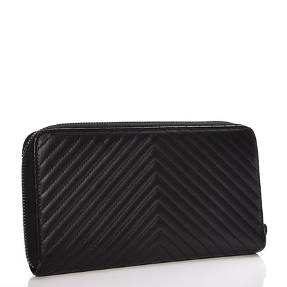 Chanel Lambskin Chevron Quilted Zip Around Wallet So Black 3 of 9