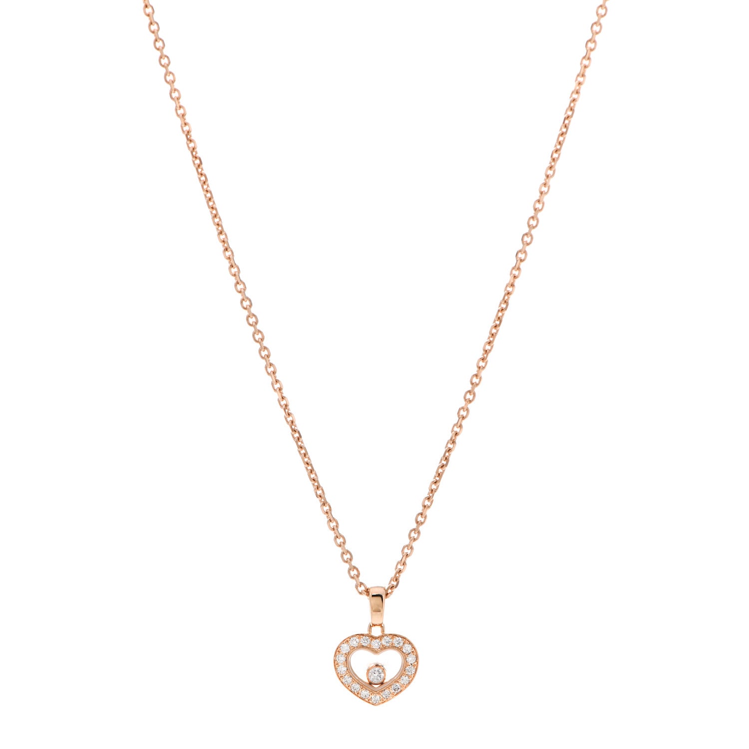 Chopard 18K Rose Gold Diamond Happy Diamonds Icon Heart Pendant Necklace 1 of 6