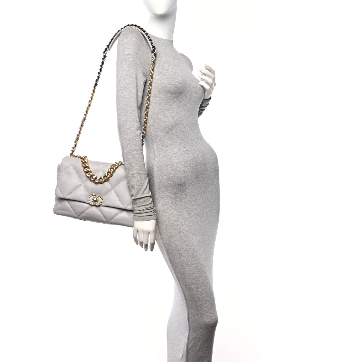 Lambskin Quilted Large Chanel 19 Flap Grey