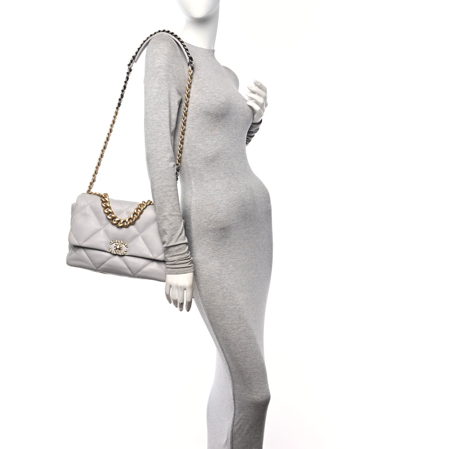 Chanel Lambskin Quilted Large Chanel 19 Flap Grey 3 of 10