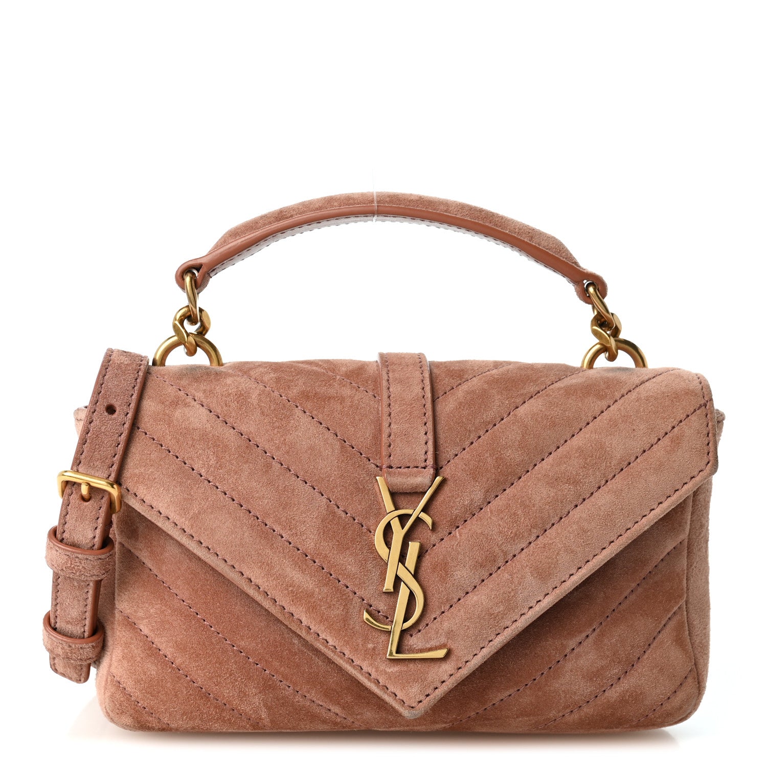 Saint Laurent Suede Matelasse Chevron Monogram Mini College Bag Barely Pink 1 of 9