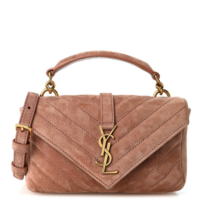 Saint Laurent Suede Matelasse Chevron Monogram Mini College Bag Barely Pink 1 of 9