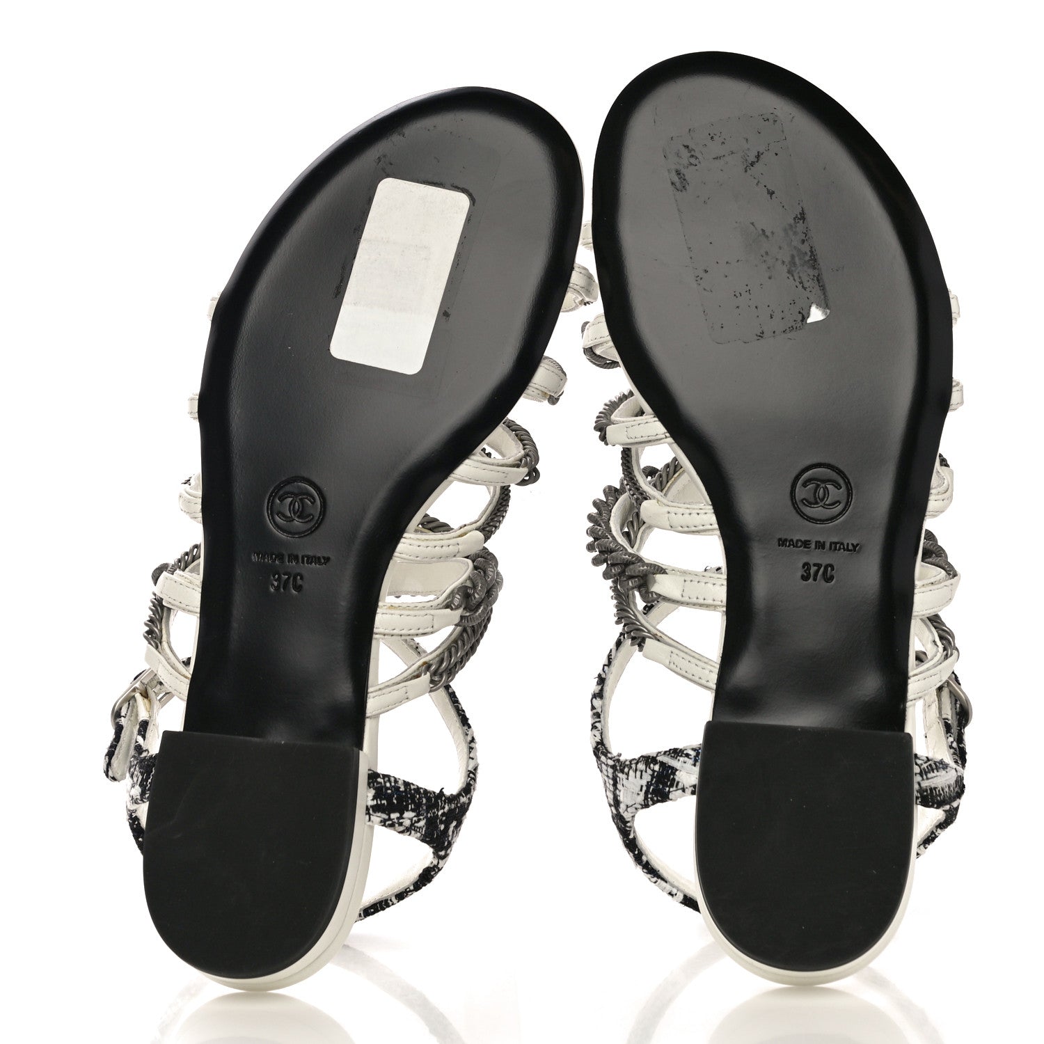 Chanel Tweed Chain Flat Sandals 37 White 7 of 12