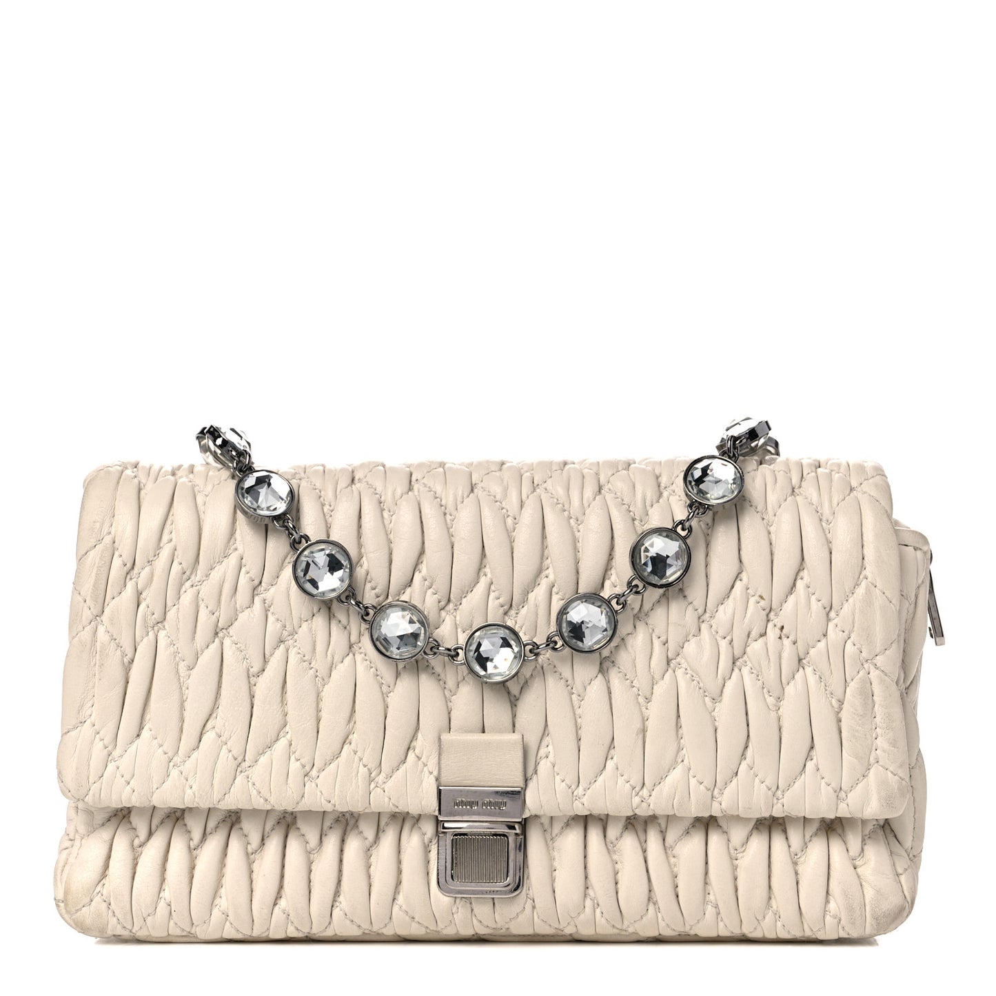 Nappa Matelasse Crystal Shoulder Bag Bianco