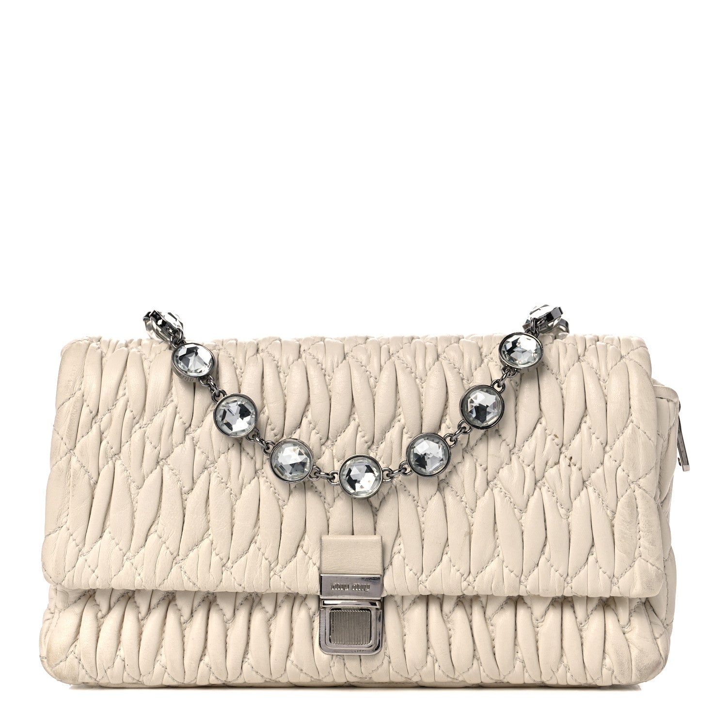 Miu Miu Nappa Matelasse Crystal Shoulder Bag Bianco 1 of 16