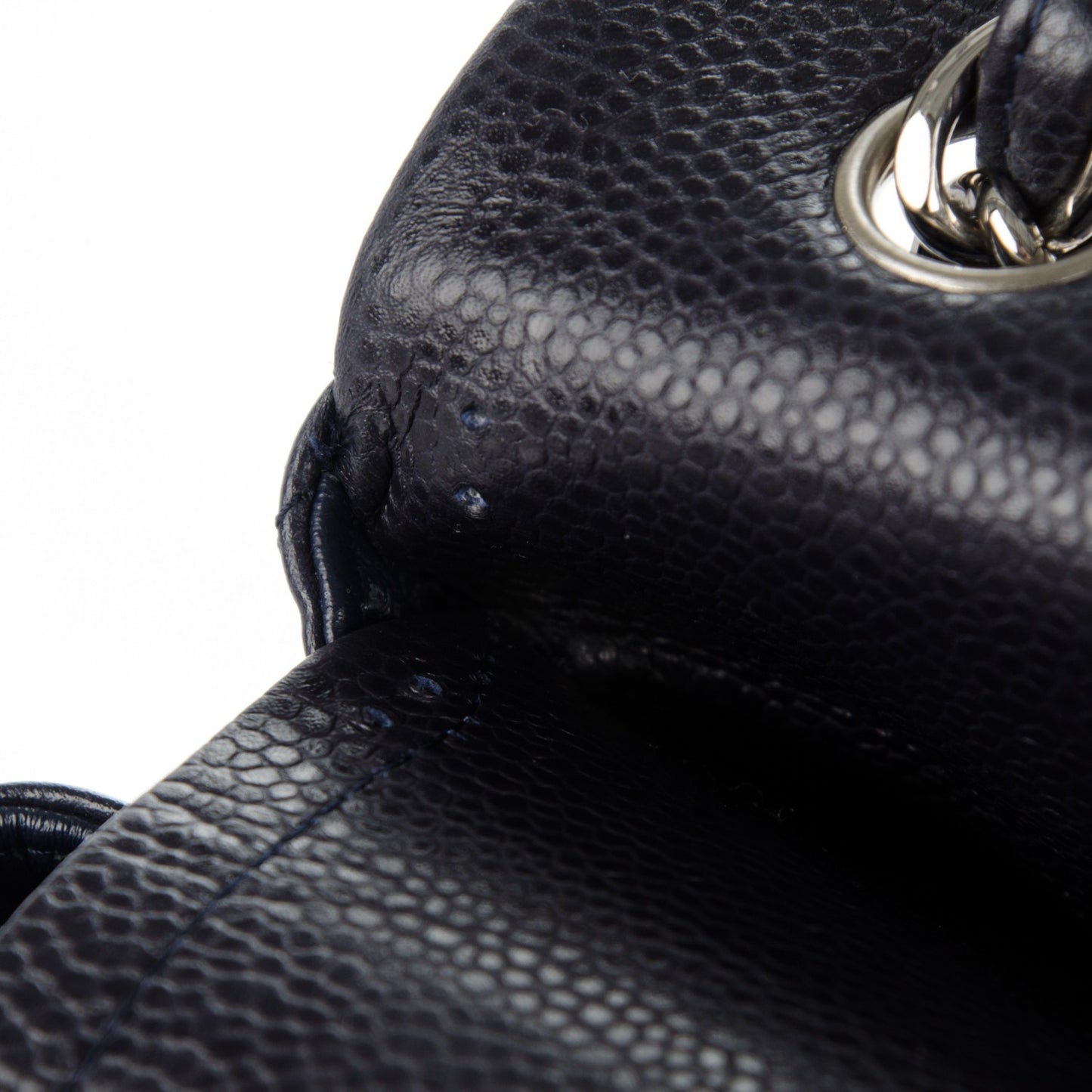 Caviar Quilted Jumbo Double Flap Navy Blue