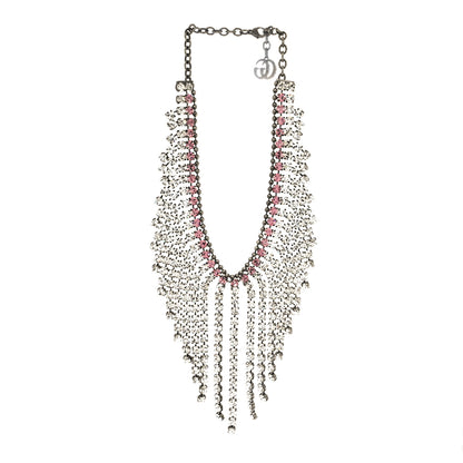 Gucci Crystal Embellished Necklace Pink Aged Silver 1 of 5