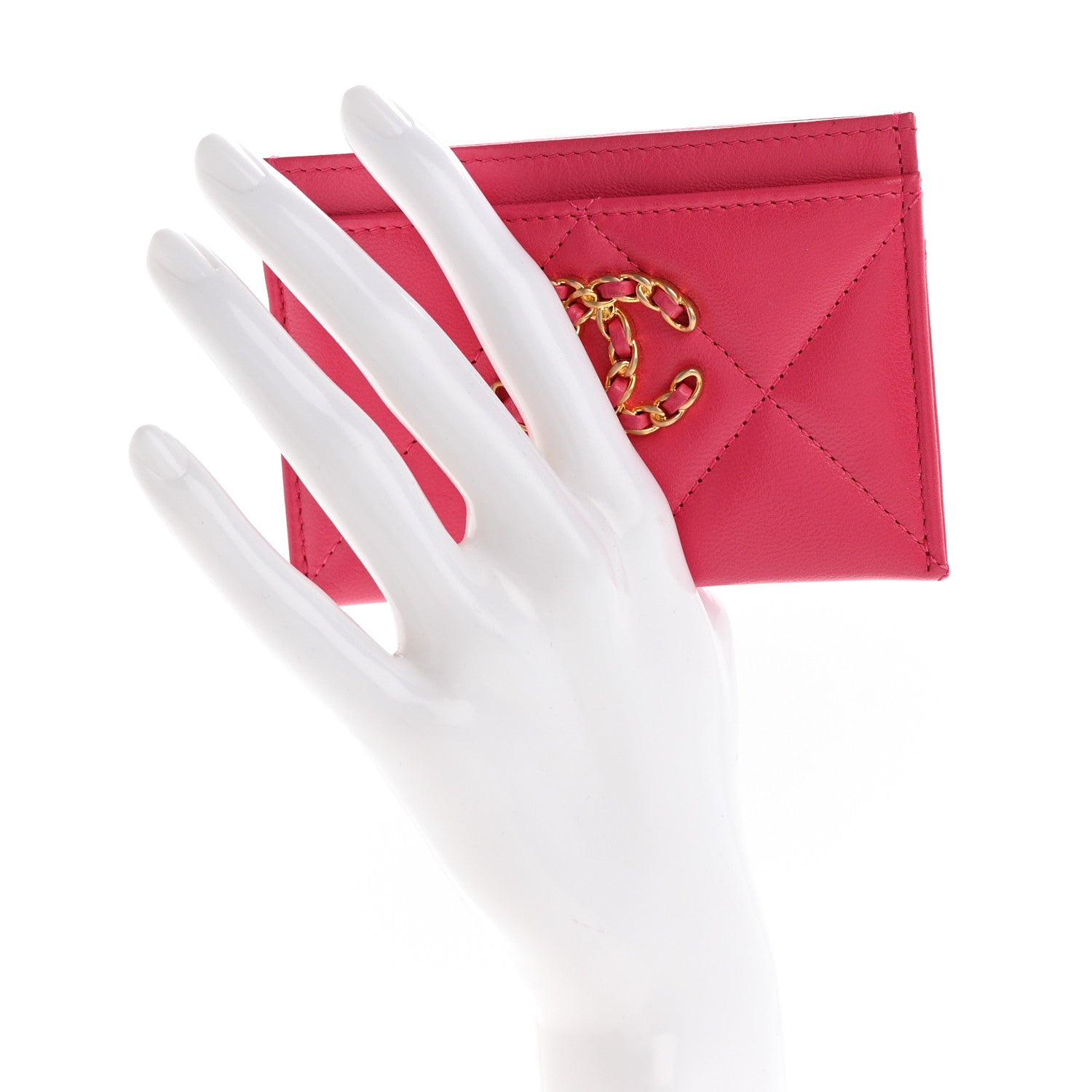 Chanel Shiny Goatskin Quilted 19 Card Holder Dark Pink 2 of 13