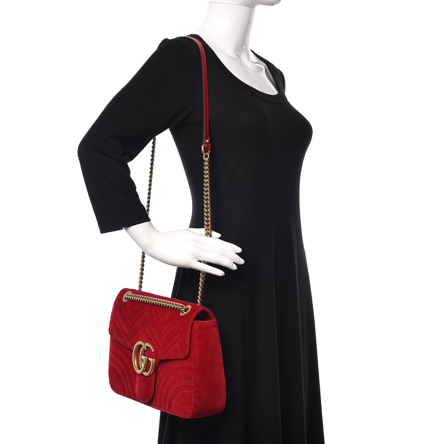 Gucci Velvet Matelasse Medium GG Marmont Shoulder Bag Hibiscus Red 2 of 13