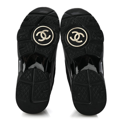 Chanel Mesh Suede Grained Calfskin Womens CC Sneakers 38 Black White 6 of 8