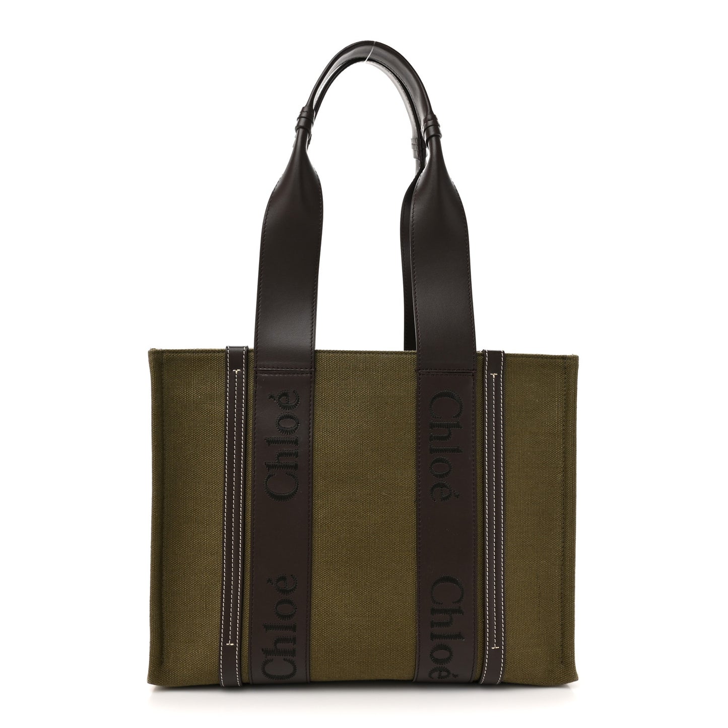 Linen Calfskin Medium Woody Tote Warm Green