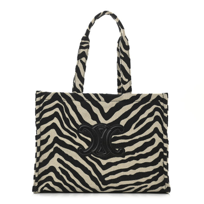 Celine Canvas Calfskin Triomphe Large Cabas Thais Natural Black 1 of 11
