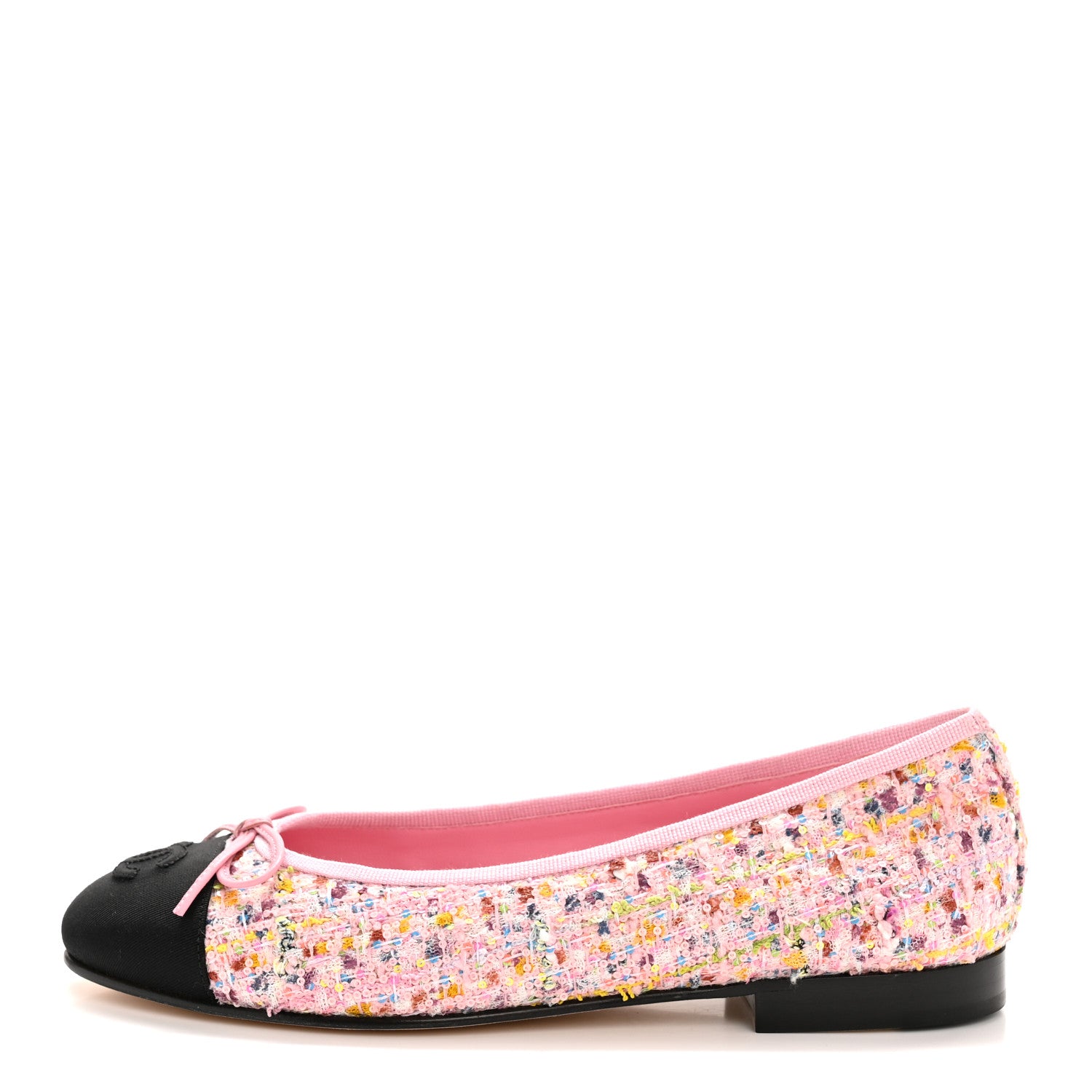 Chanel Tweed Sequin Grosgrain Cap Toe Ballet Flats 36.5 Light Pink Multicolor Black 1 of 9