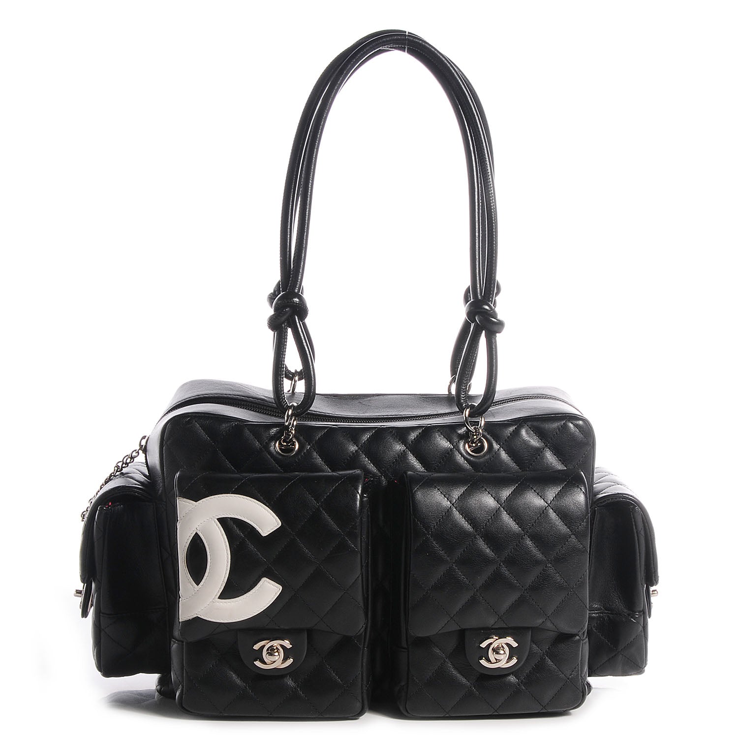Chanel Calfskin Quilted Large Cambon Multipocket Reporter Black White 1 of 7