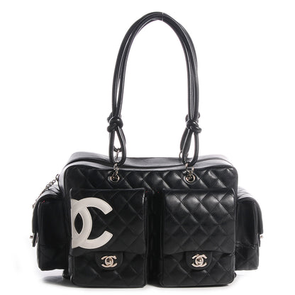 Chanel Calfskin Quilted Large Cambon Multipocket Reporter Black White 1 of 7