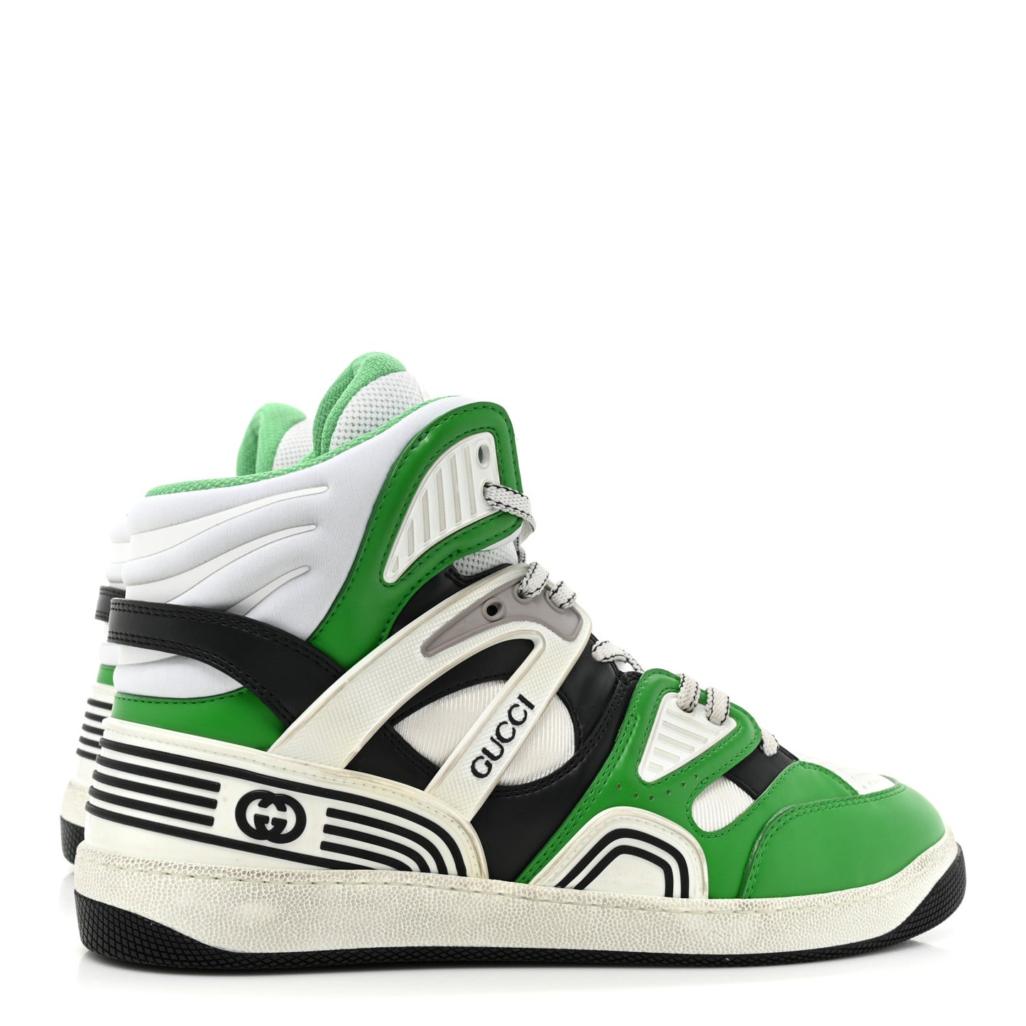 Demetra GG Supreme Monogram Mens Basket High Top Sneakers 9.5 Great White Green Black