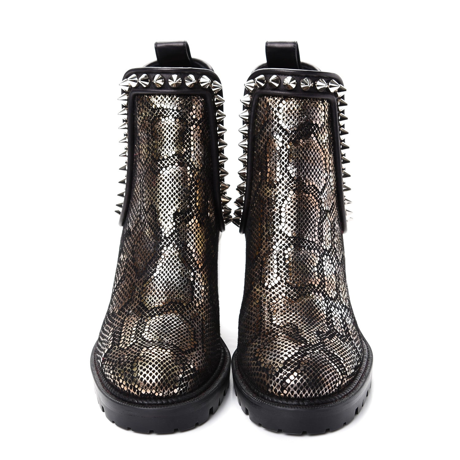 Christian Louboutin Suede Snakeskin Embossed Spiked Crapahutta 70 Chelsea Boots 37.5 Black 2 of 9