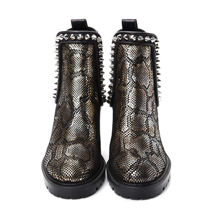 Christian Louboutin Suede Snakeskin Embossed Spiked Crapahutta 70 Chelsea Boots 37.5 Black 2 of 9