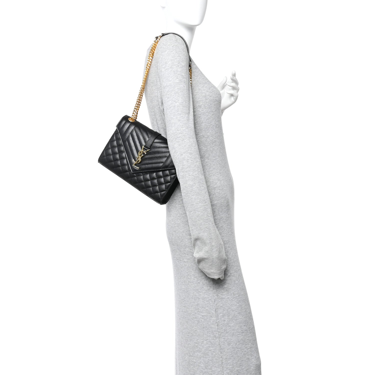 Saint Laurent Grain De Poudre Textured Mixed Matelasse Triquilt Medium Monogram Satchel Black 2 of 10