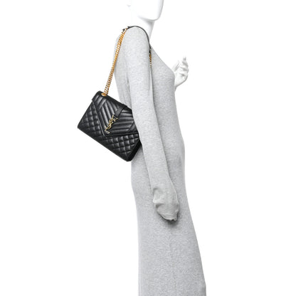 Saint Laurent Grain De Poudre Textured Mixed Matelasse Triquilt Medium Monogram Satchel Black 2 of 10