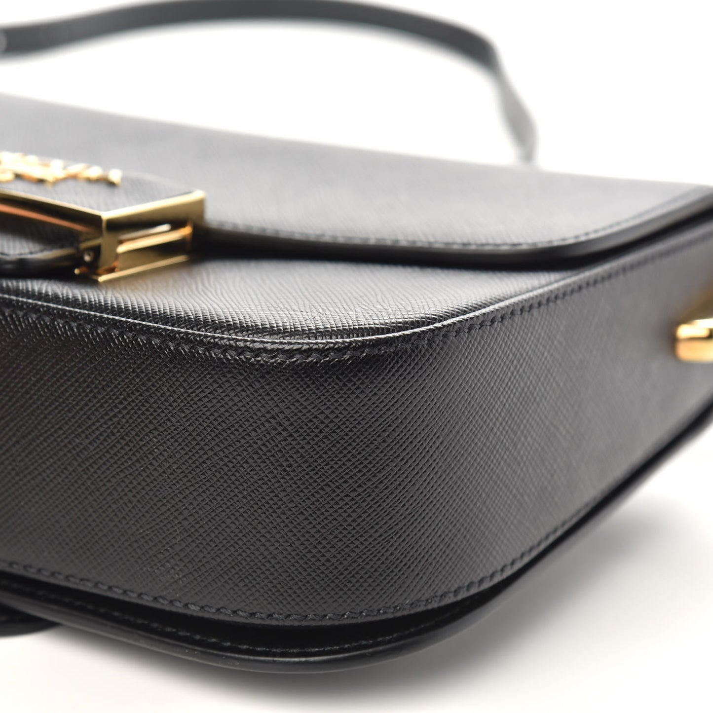 Saffiano Lux Embleme Flap Shoulder Bag Black